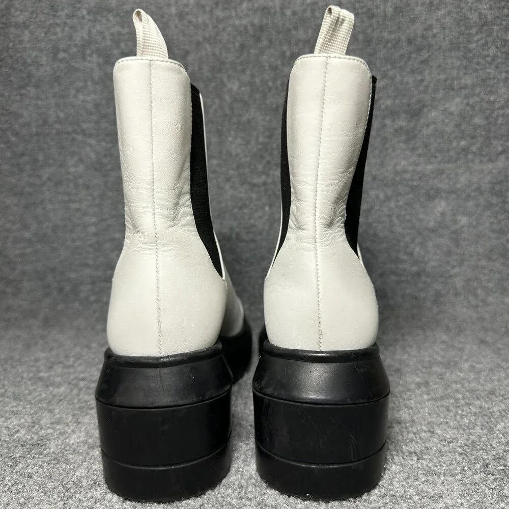 Stuart Weitzman Boots Womens 5C Norah Chelsea Booties White Leather Lug Sole - Picture 4 of 10